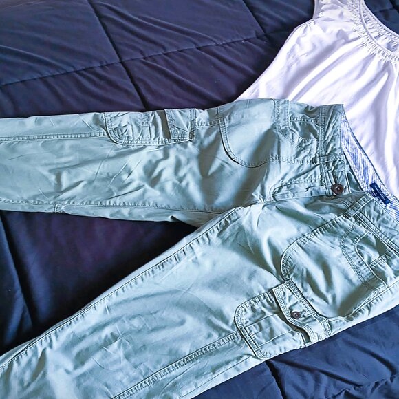 TOMMY HILFIGER HIGH-WAISTED GREEN COTTON KHAKI CARGO PANTS, SZ 6 - Picture 4 of 4